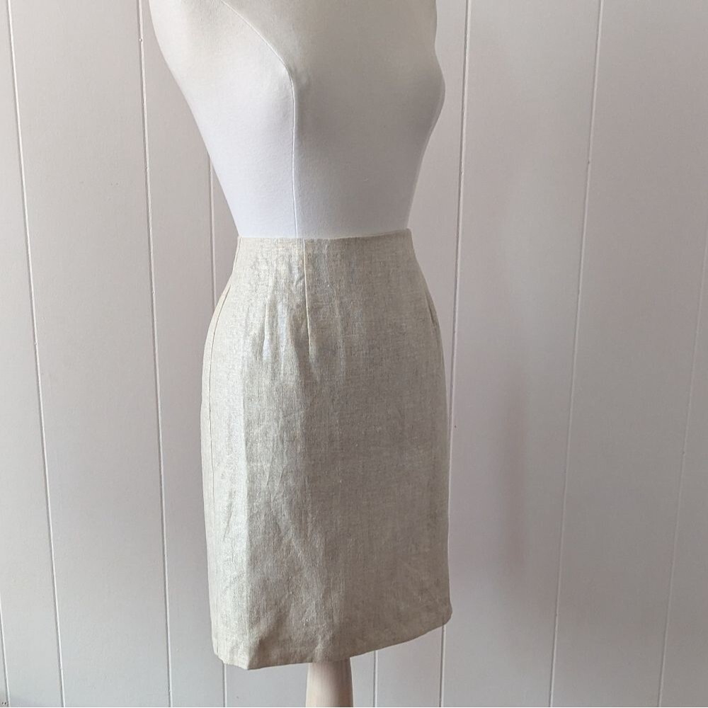 Vintage Beige Nubby Linen Pencil Skirt Size 8